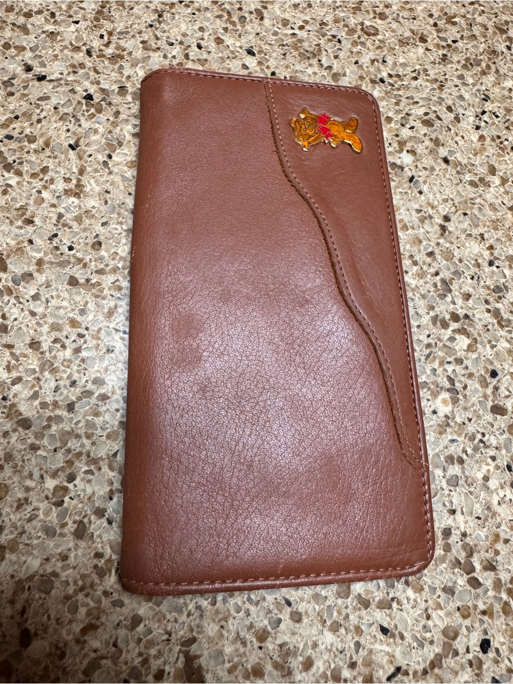 Brown Leather Travel Wallet with Dog Accent